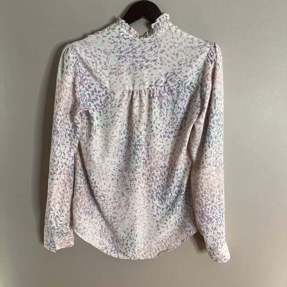 Express Portofino Ruffle Pastel Leopard Size Small Button Down Blouse Top - Picture 5 of 6